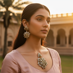 Load image into Gallery viewer, Floral Diamond Pendant Set | Antique gold plating Finish Jewelry
