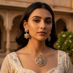 Load image into Gallery viewer, gold plating Diamond Floral Pendant &amp; Earrings Set for Women | Gift Jewelry
