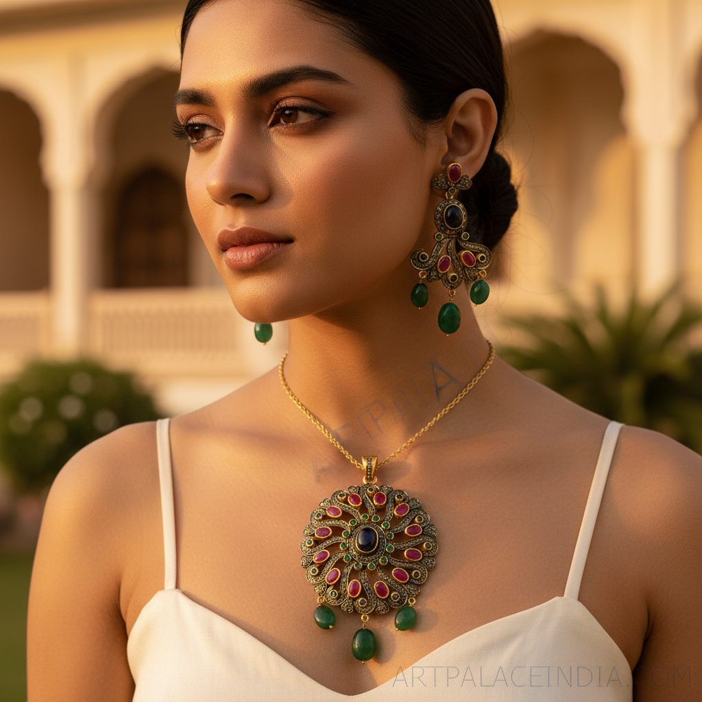 Ruby & emerald earrings set for women | luxury jewelry