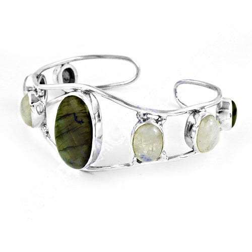 925 Sterling Silver Gemstone Cuff Bracelet for Women