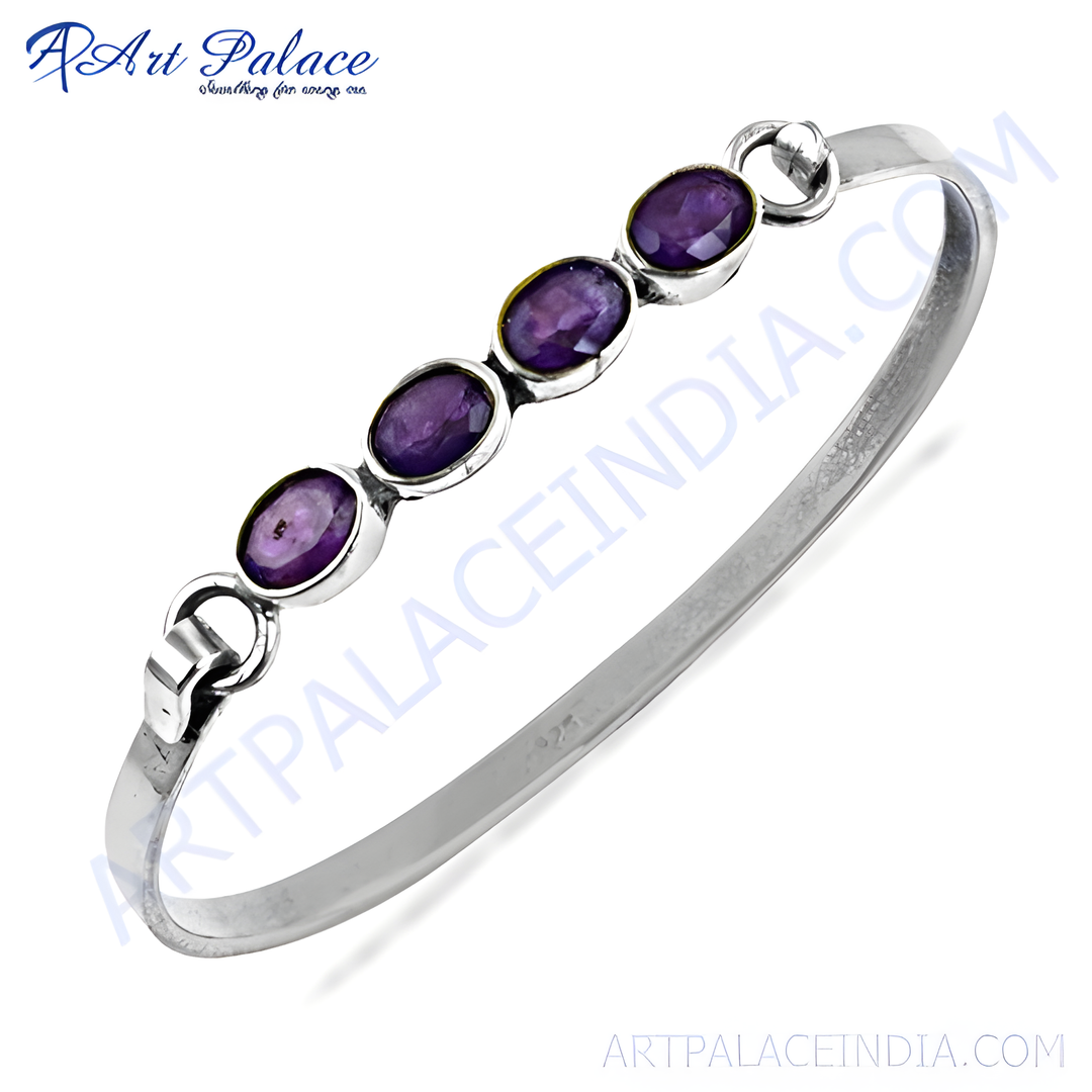 925 silver amethyst bracelet for women. Features oval-cut purple gemstones.