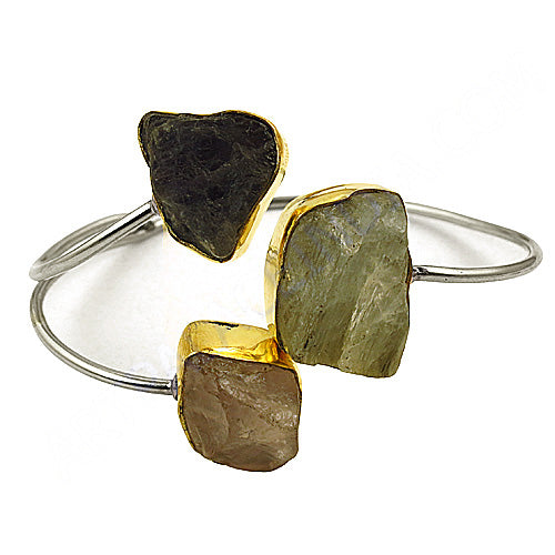 Raw Stone Cuff Bracelet in gold plating Finish for Women | Gemstone Jewelry
