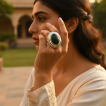 Load image into Gallery viewer, Silver Malachite Ring for Women | Gemstone Statement Jewelry
