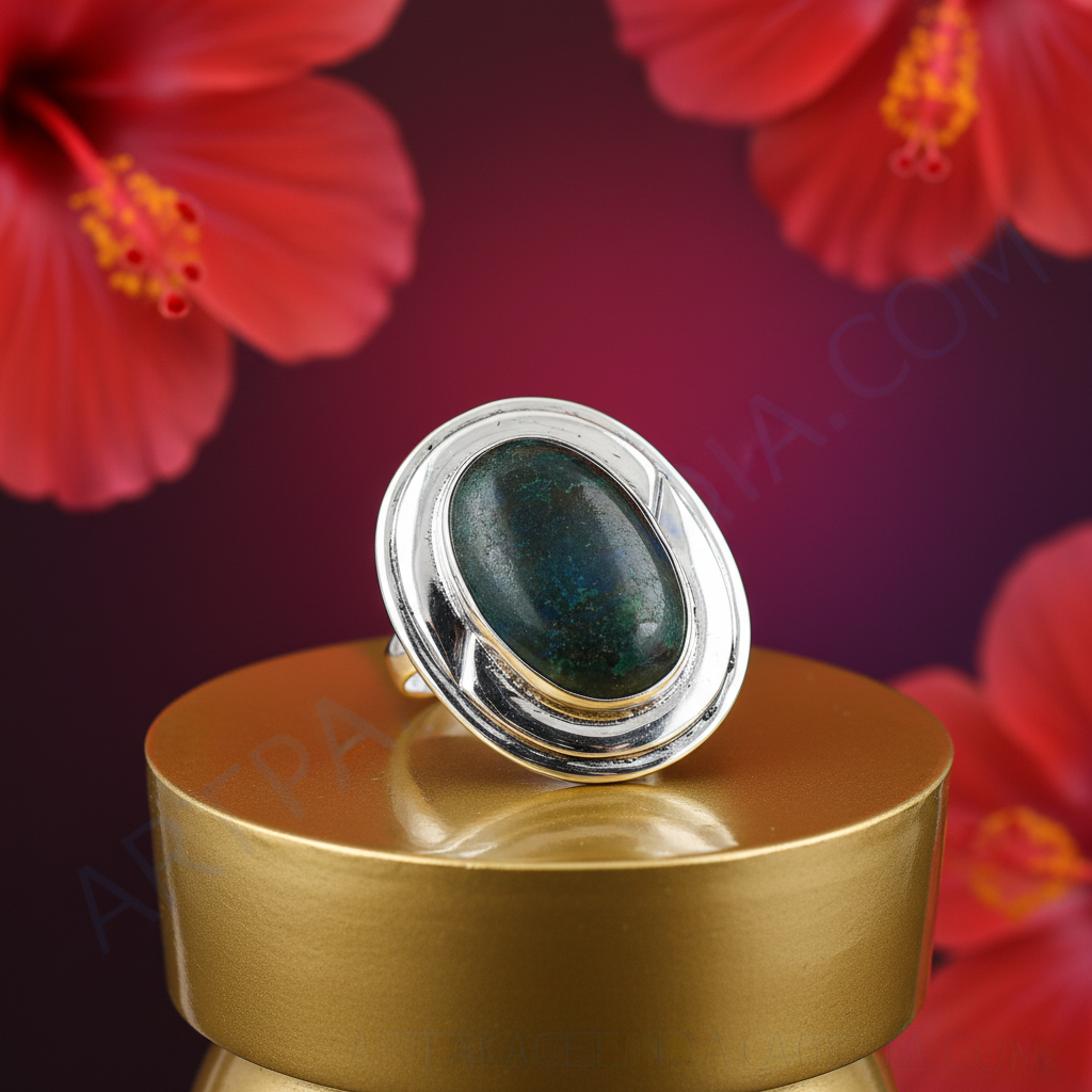 Silver malachite ring for women | gemstone statement jewelry