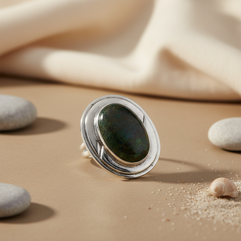 Silver Malachite Ring for Women | Gemstone Statement Jewelry