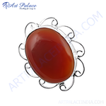Load image into Gallery viewer, Sterling silver ring with a large oval-shaped, polished carnelian gemstone, perfect for women&#39;s jewelry.
