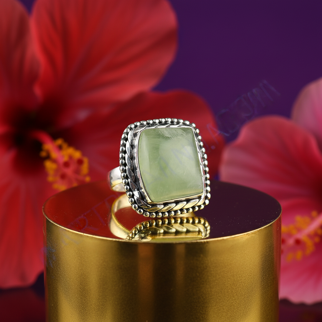 925 Silver Prehnite Ring for Women | Gemstone Jewelry