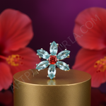 Load image into Gallery viewer, Silver Flower Ring with Red and Blue Gemstones | Women&#39;s Jewelry
