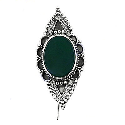 925 Silver Green Onyx Brooch Pin for Women | Statement Jewelry