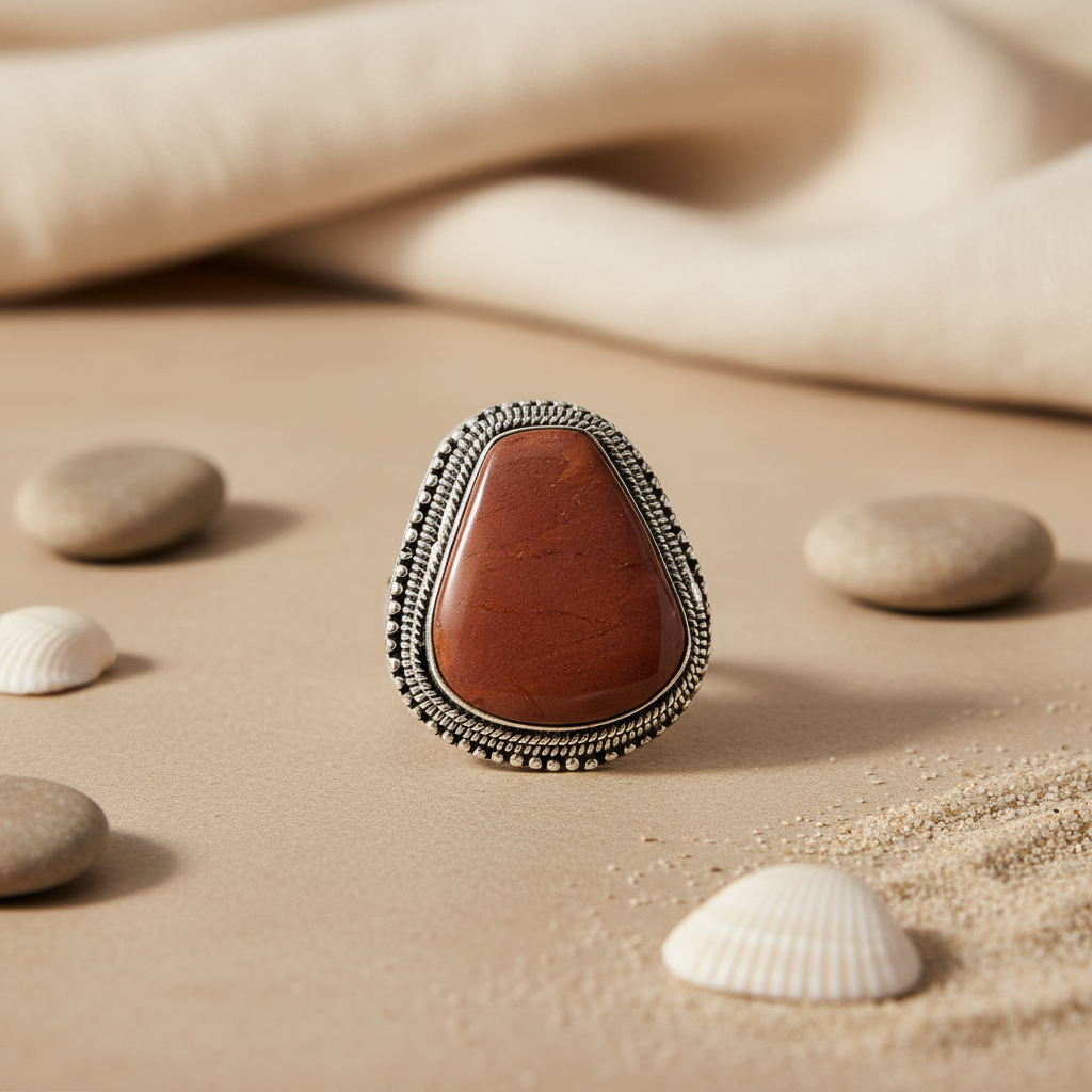 Silver Red Jasper Ring for Women | Statement Gemstone Jewelry