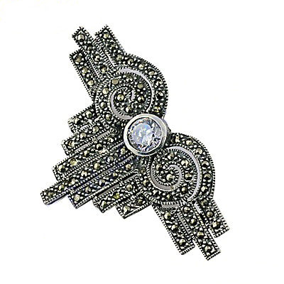 925 Silver Marcasite Brooch | Art Deco Jewelry for Women