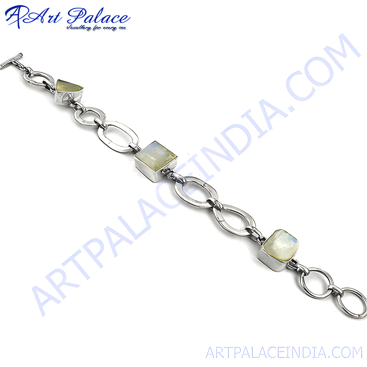 925 sterling silver moonstone bracelet featuring three square moonstone gemstones