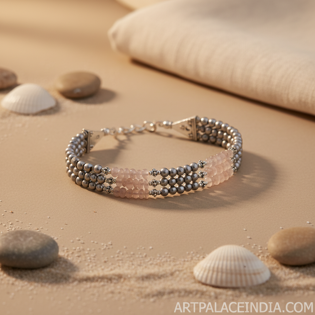 925 Silver Pearl & Rose Quartz Bracelet for Women | Gift