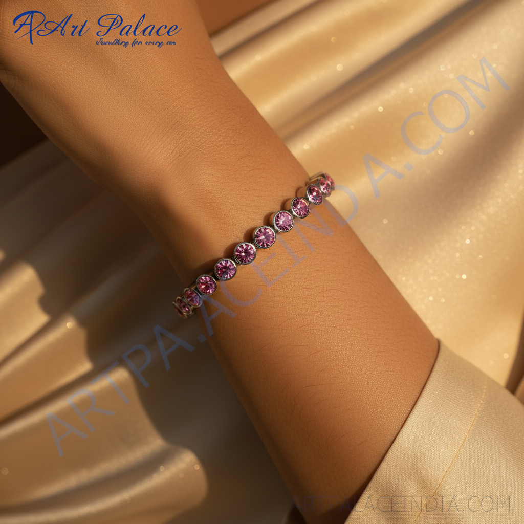 Silver Pink Gemstone Bracelet for Women | Daily Wear Gift