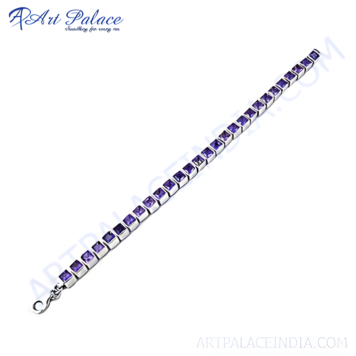 Sterling silver chain bracelet with square cut purple amethyst gemstones