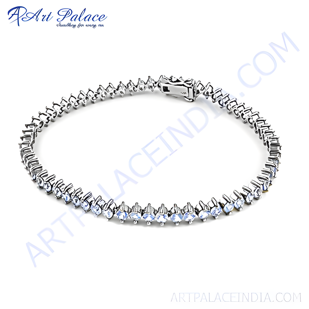 Silver tennis bracelet with white gemstones, elegant and sparkling design for women, perfect for gifting