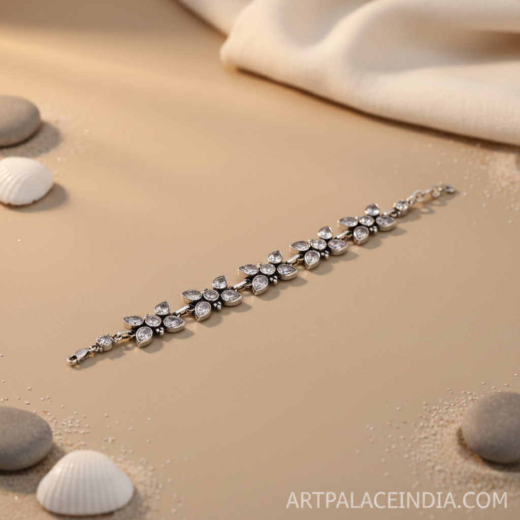 Silver Cubic Zirconia Flower Bracelet for Women | Party Wear