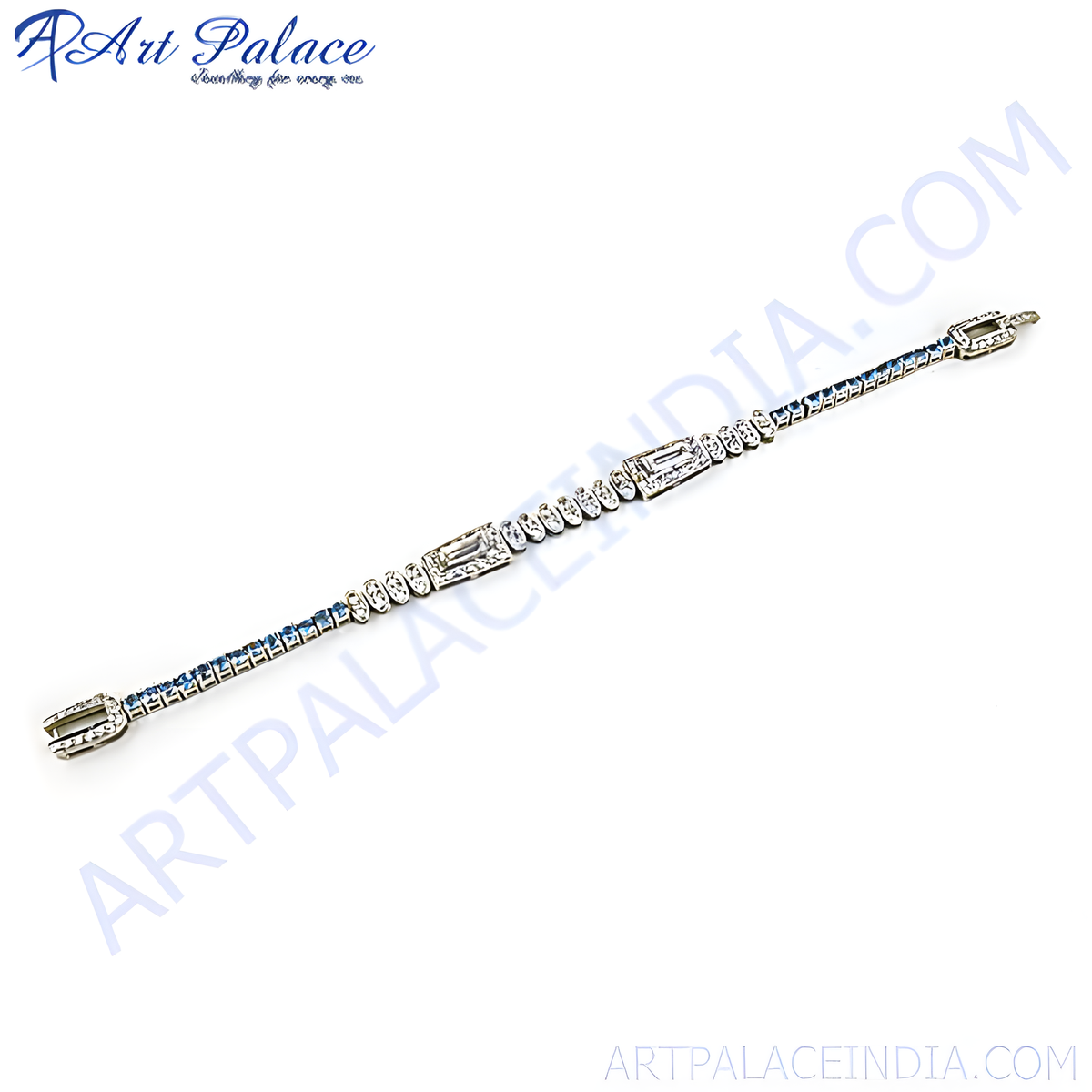 Sterling silver bracelet featuring diamonds and sapphire gemstones, perfect for women's fashion and gift giving