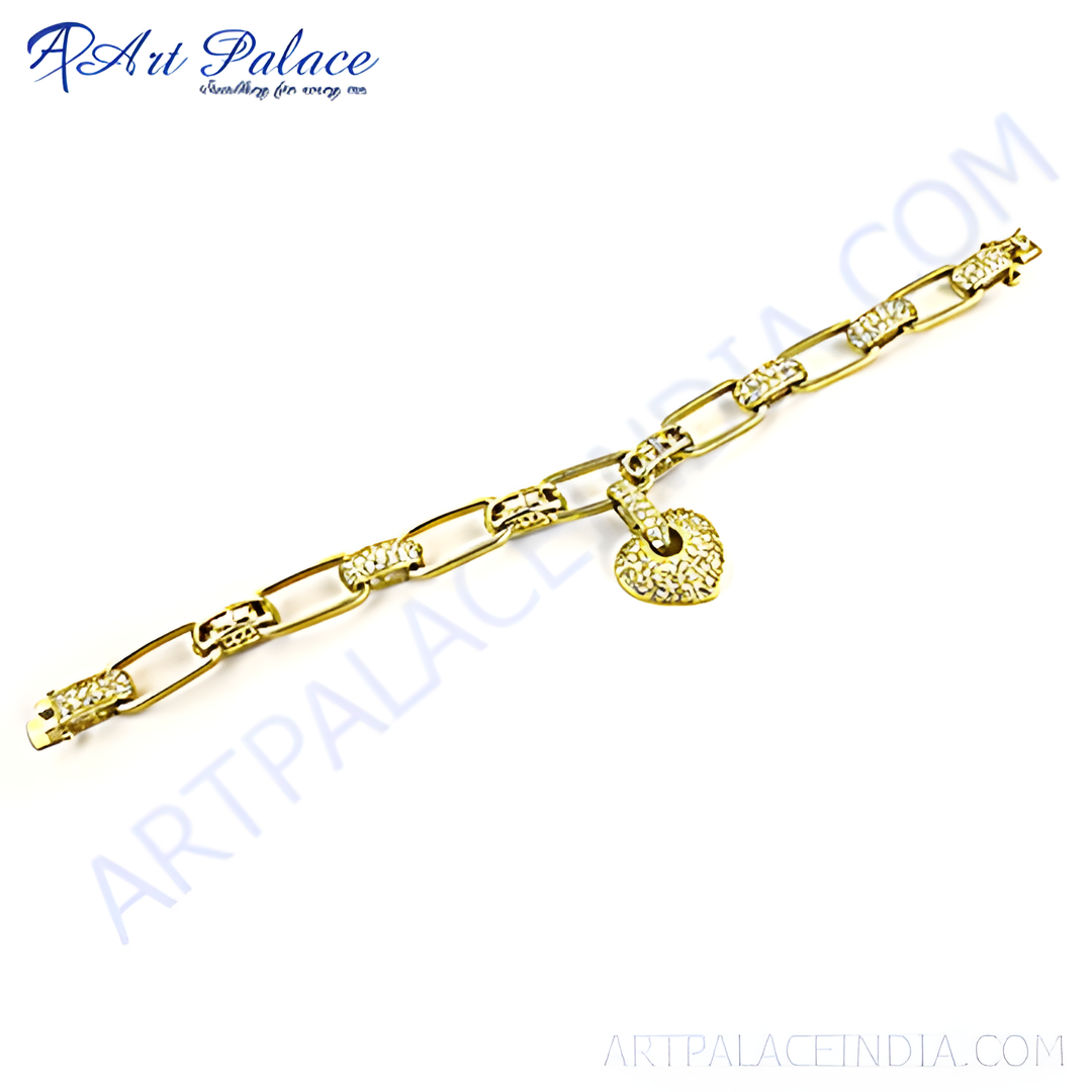 gold plating charm bracelet featuring a heart-shaped charm with cubic zirconia stones, perfect for women