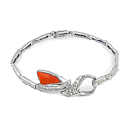Load image into Gallery viewer, Sterling silver bracelet with coral and diamond accents on a white background.

