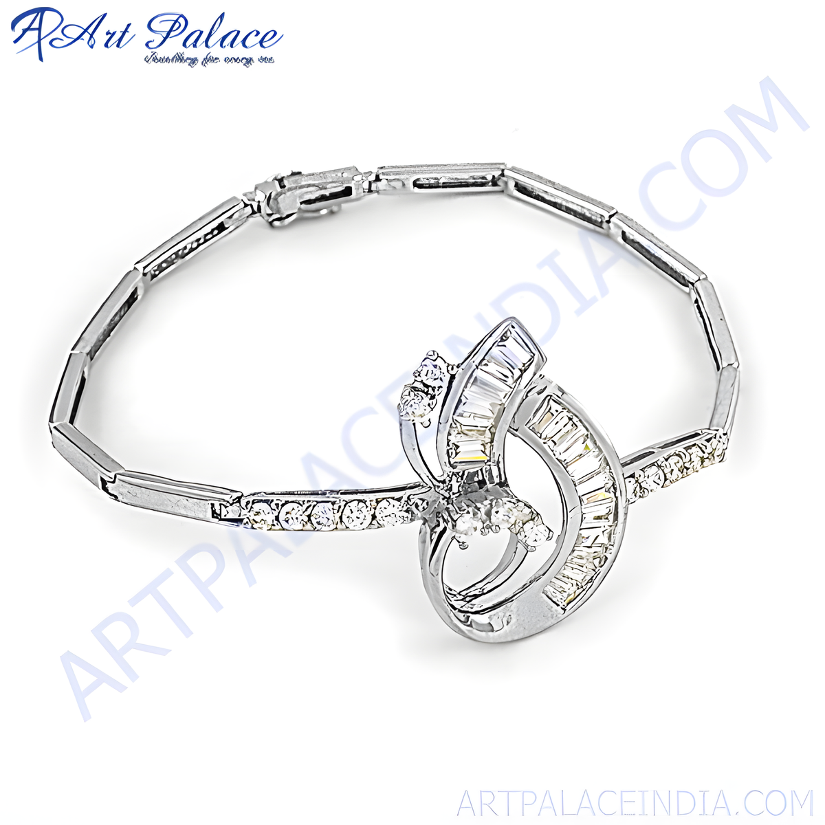 Silver diamond bracelet with a unique design, perfect for party wear and gifting