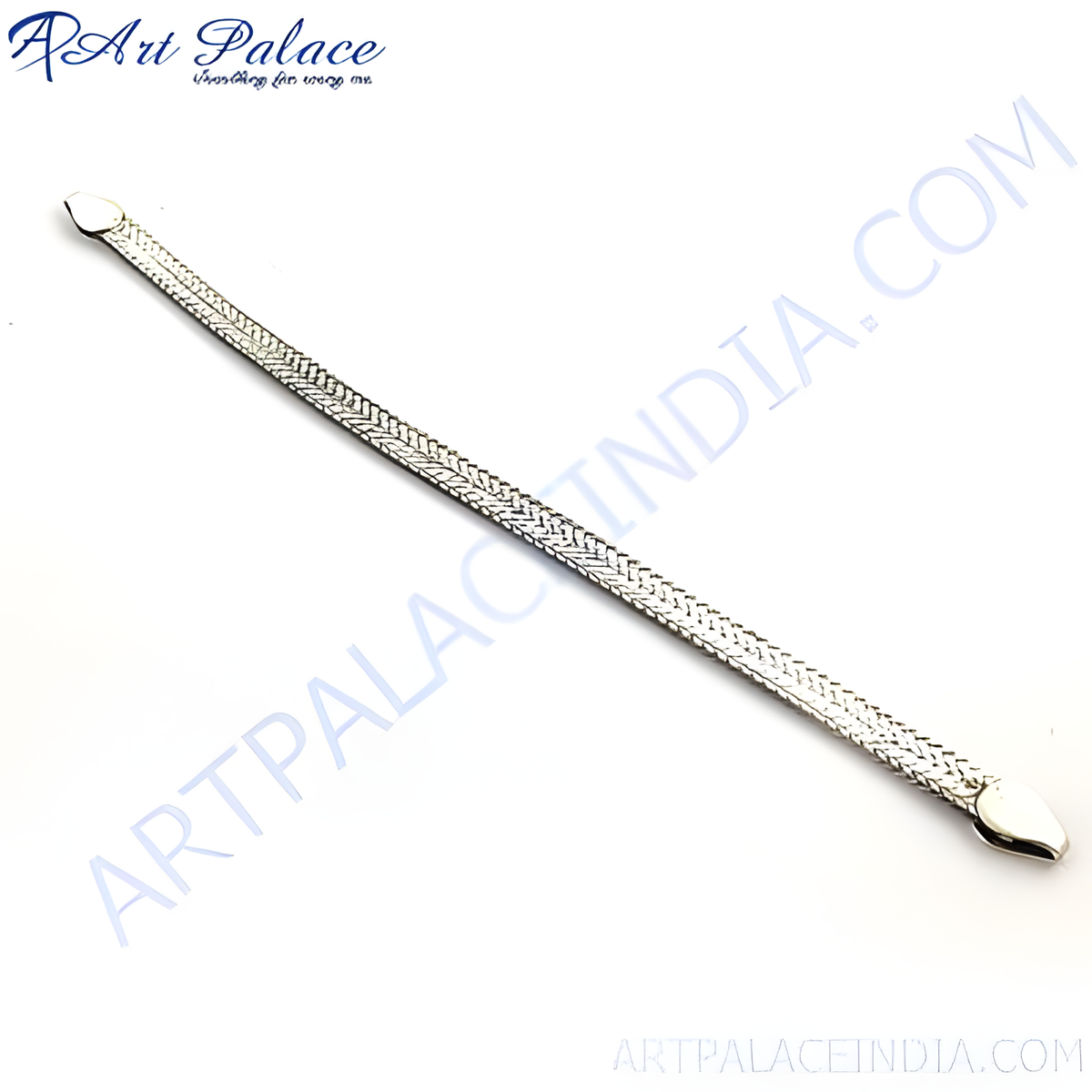 Sterling silver herringbone bracelet with a polished finish, displayed on a white surface