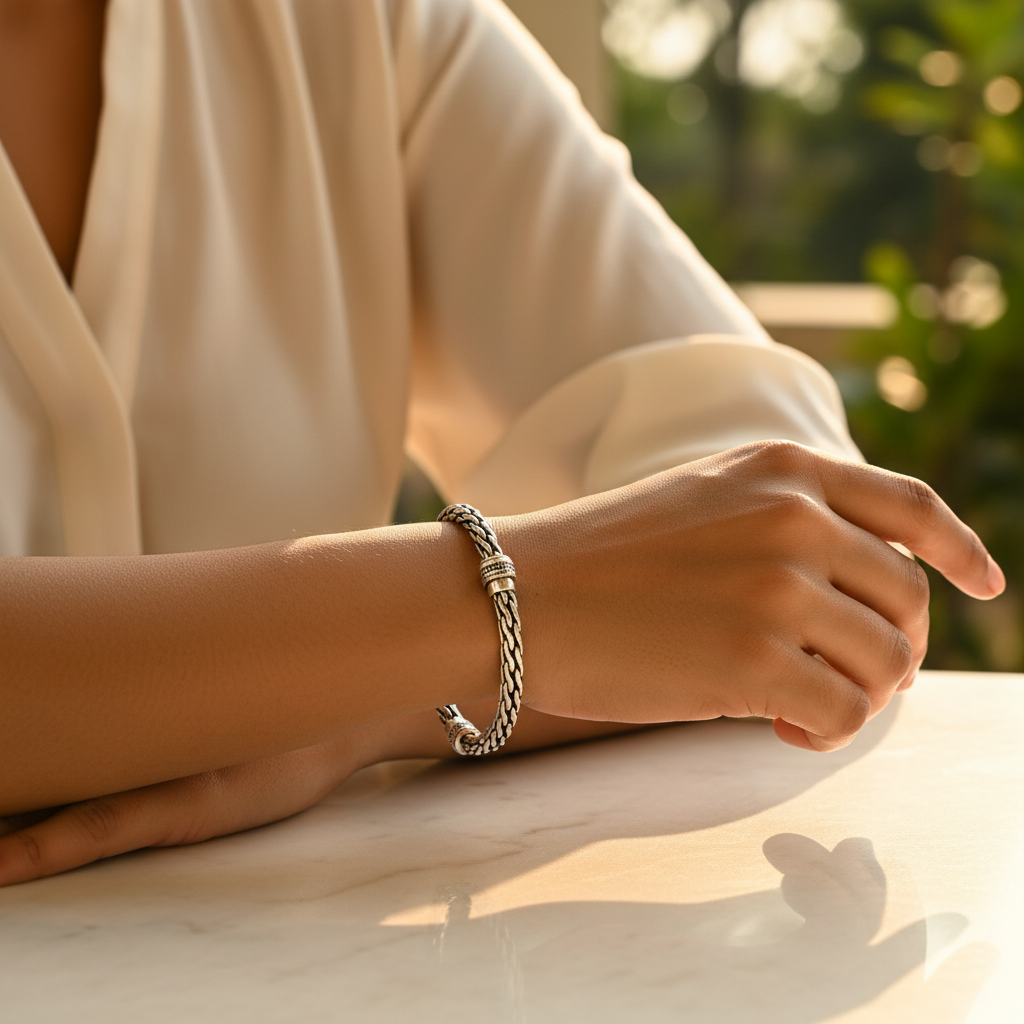 925 Silver Braided Chain Bracelet for Women | Daily Wear