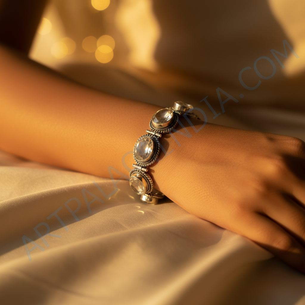 925 silver quartz bracelet for women | oval gemstone jewelry