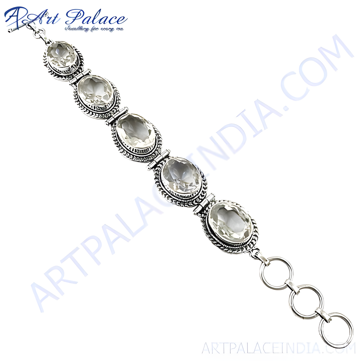 925 sterling silver chain bracelet with oval clear quartz gemstones, a beautiful piece of jewelry