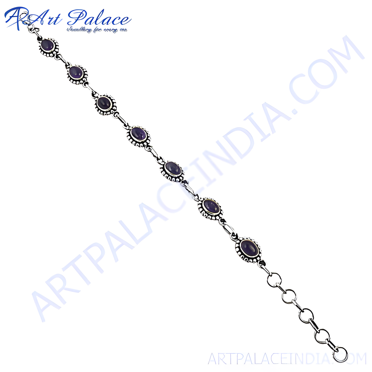 925 sterling silver amethyst bracelet with oval purple gemstones, elegant design