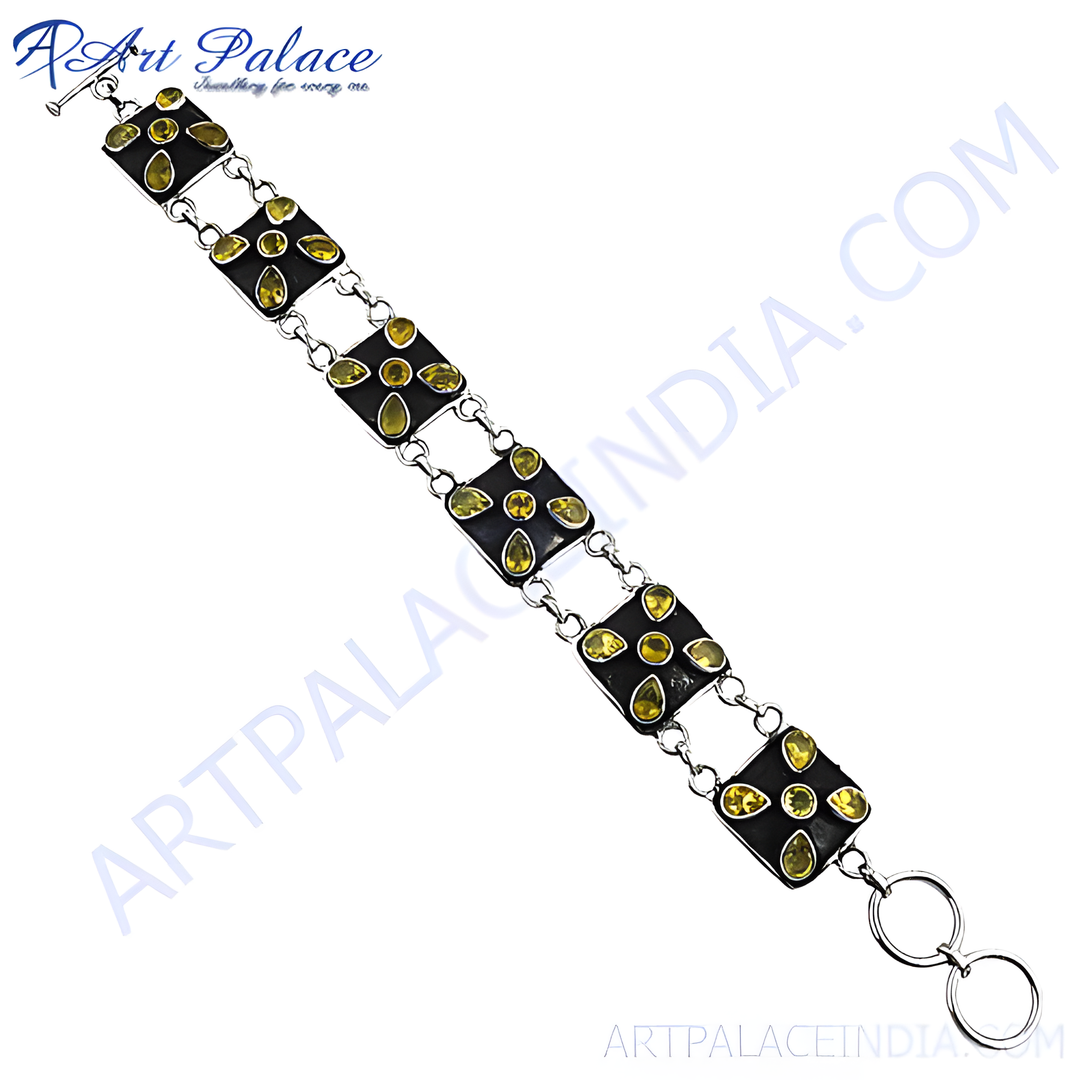 925 sterling silver citrine bracelet with yellow gemstones. Elegant women's chain bracelet for everyday wear.