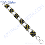 Load image into Gallery viewer, 925 sterling silver citrine bracelet with yellow gemstones. Elegant women's chain bracelet for everyday wear.
