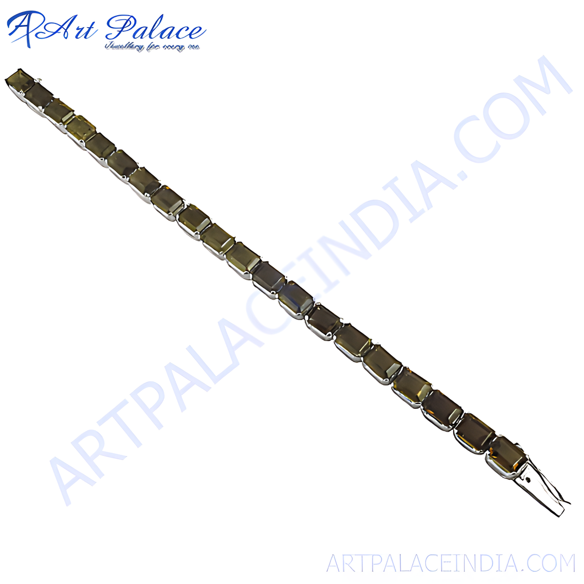 Silver chain bracelet with rectangular, emerald cut green gemstones for women