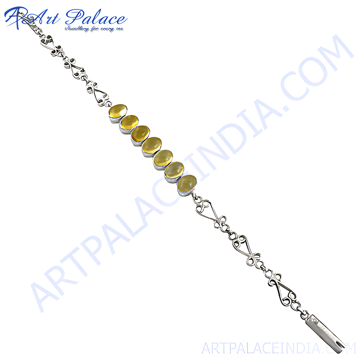 925 sterling silver chain bracelet featuring a row of yellow gemstones, elegant design