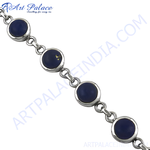 Load image into Gallery viewer, Sterling silver chain bracelet with round blue lapis lazuli gemstones for women.
