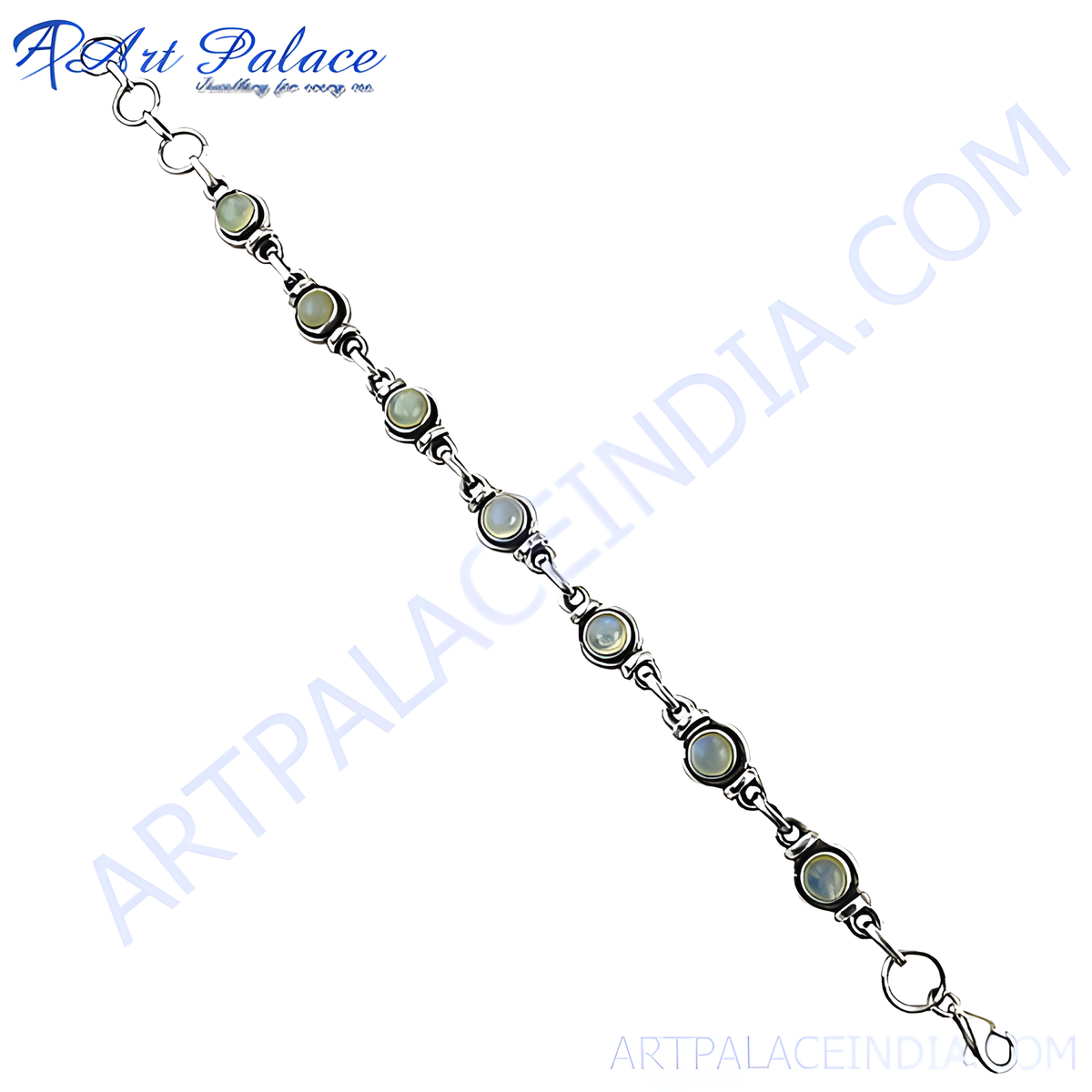 925 sterling silver chain bracelet with round light green gemstones, perfect for women's fashion jewelry