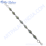 Load image into Gallery viewer, 925 sterling silver chain bracelet with round light green gemstones, perfect for women's fashion jewelry.
