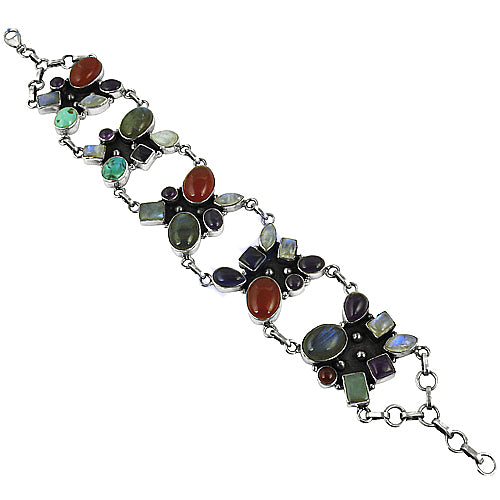 925 Silver Multi-Gemstone Bracelet for Women | Statement Jewelry
