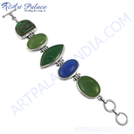 Load image into Gallery viewer, Sterling silver multi-stone bracelet featuring green and blue gemstones, a unique and elegant design.
