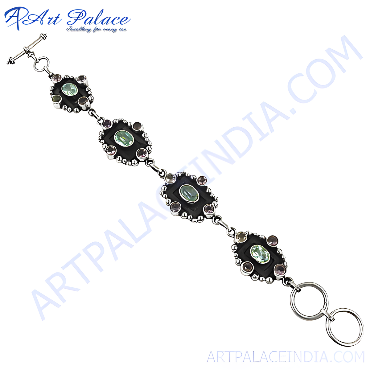 925 sterling silver gemstone bracelet with various colored gemstones and a secure clasp