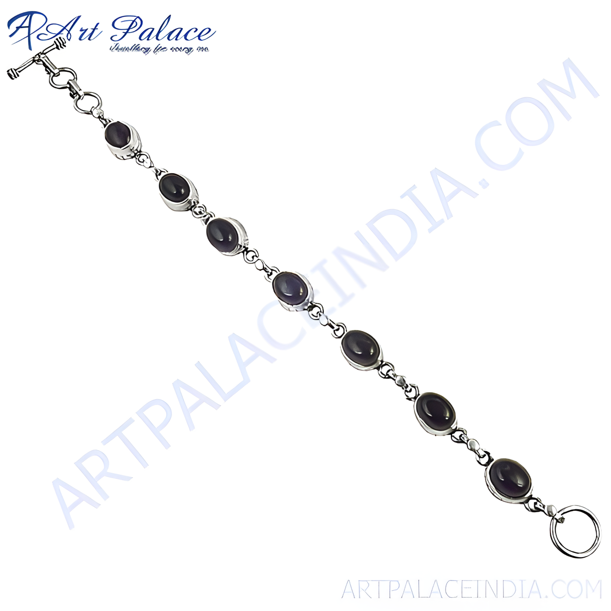Sterling silver chain bracelet featuring oval black onyx gemstones, a perfect daily wear accessory