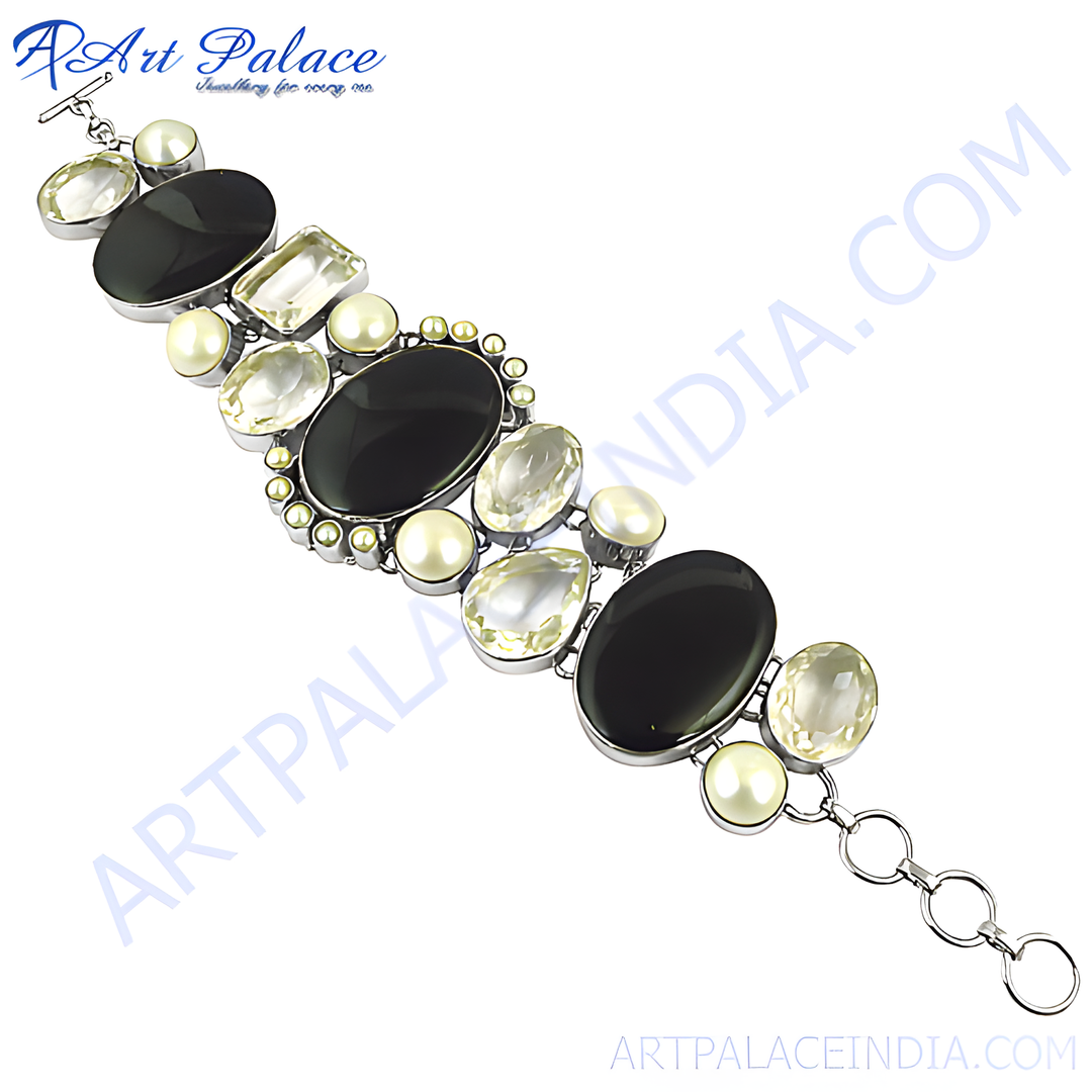925 silver bracelet featuring onyx and citrine gemstones, ideal for women's fashion and gifting.