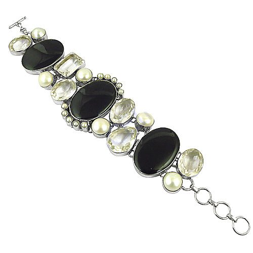 925 Silver Gemstone Bracelet | Onyx & Citrine | For Women