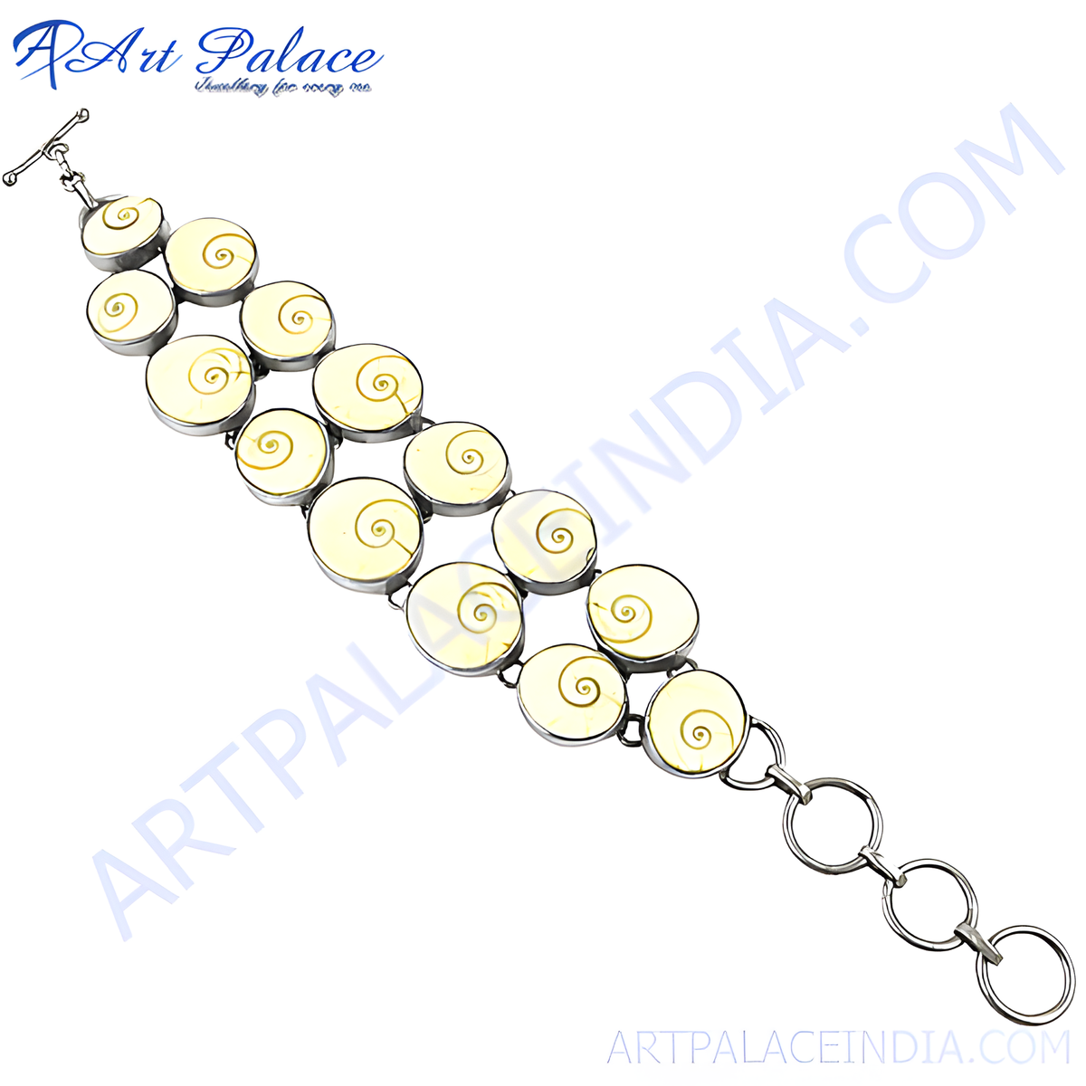 Sterling silver bracelet featuring shell shaped elements and a chain design