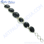 Load image into Gallery viewer, 925 sterling silver chain bracelet with oval-cut black onyx gemstones for women
