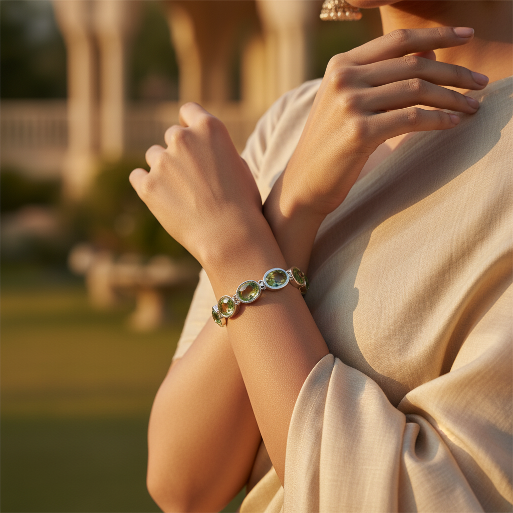 925 Silver Green Amethyst Bracelet for Women | Gift Jewelry