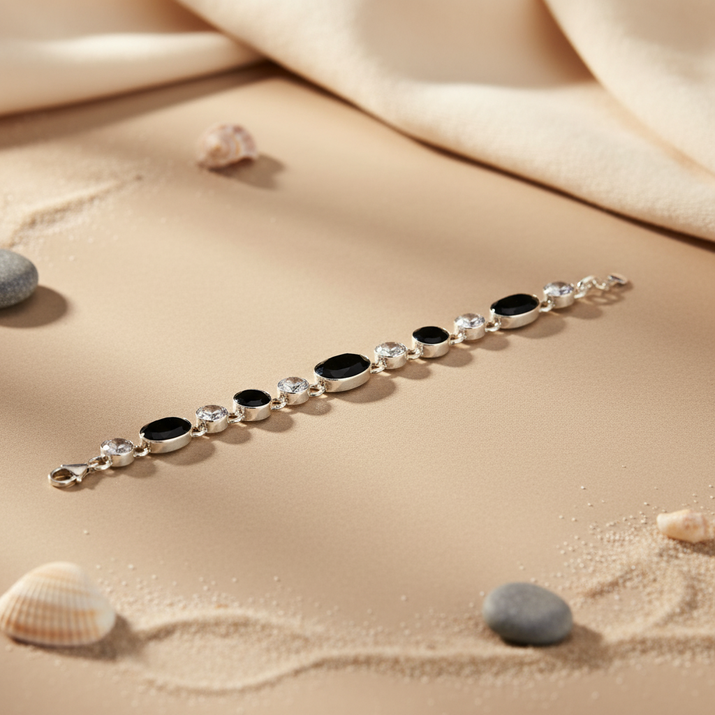 925 Silver Black Onyx & CZ Bracelet for Women | Gift Jewelry