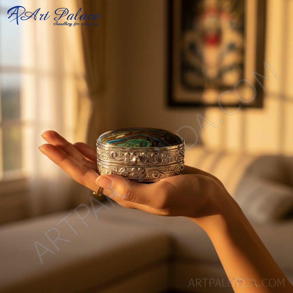 Silver pill box with gemstone | decorative jewelry box