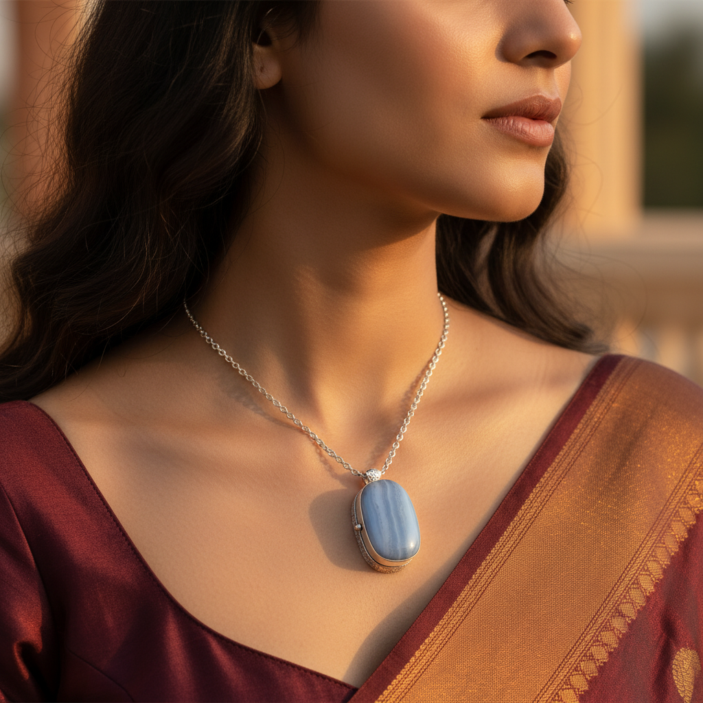 Silver Blue Agate Pill Box | Gemstone Jewelry Gift