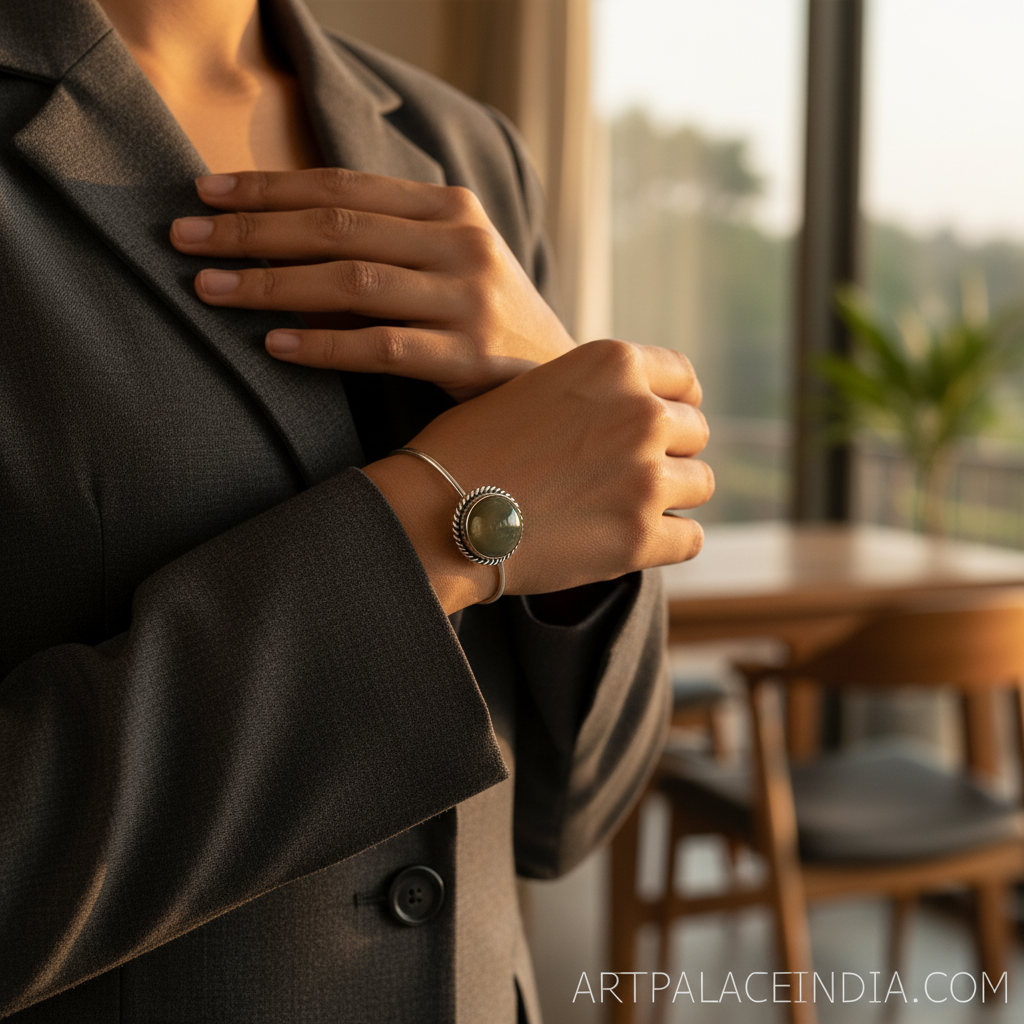 Silver cufflinks with gemstone | formal wear accessories